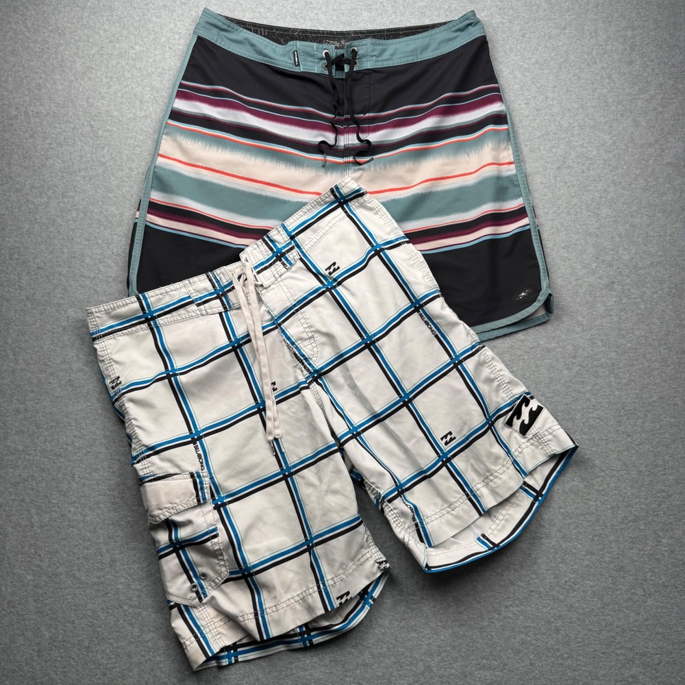 Mens O'Neill Hyperfreak & Billabong Board Shorts Bundle Size 34 Multi Plaid 2pk
